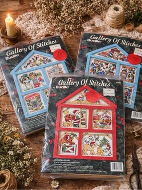 New Vintage Bucilla Gallery of Stitches Counted Cross Stitch Hutch Kits Lot